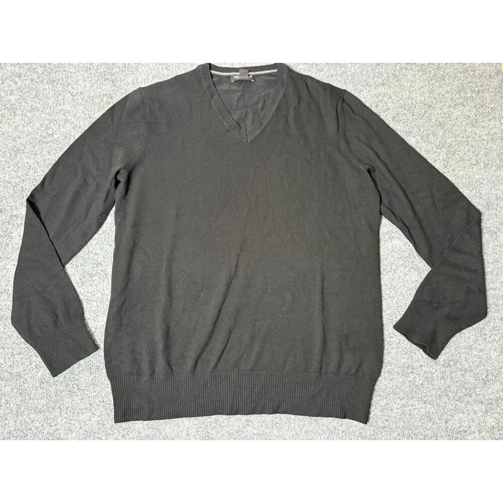 Banana Republic Sweater Mens XL Black V-Neck Merino Wool Lightweight Pullover